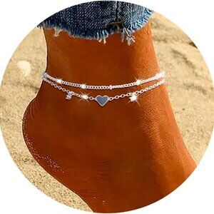 Sterling Silver Anklet Bracelets for Women Waterproof, 925 Sliver Plated CZ & He